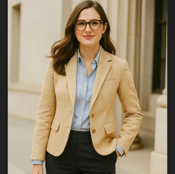 Dalton Preppy Workwear Blazer Linen Blend Herringbone